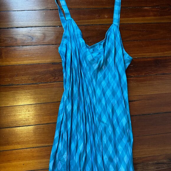 J. Crew Gwyneth VNeck Cupro Blend Slip Gingham Dress Blue - Picture 4 of 8